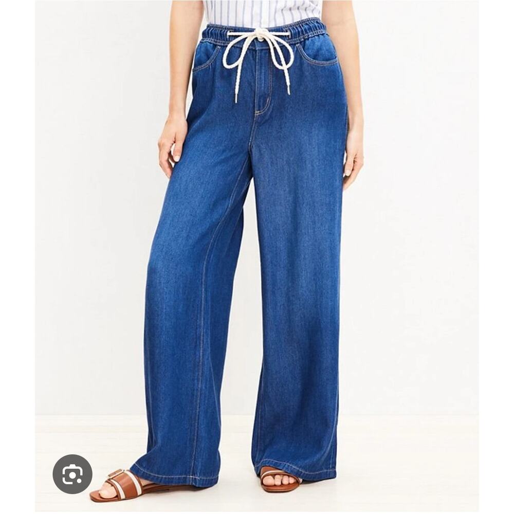 LOFT Women's‎ THE PALAZZO PANT JEAN Size 31 Blue Wide Leg NWT